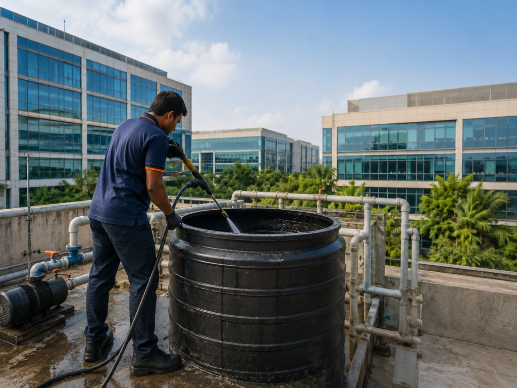 Commercial building water tank cleaning