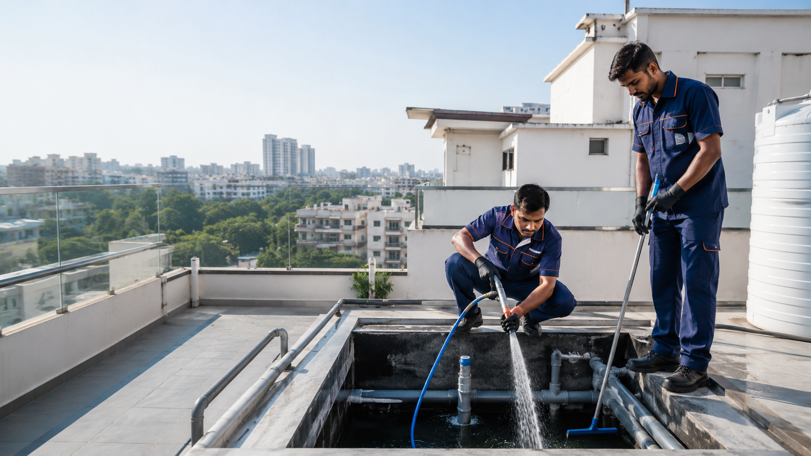 Over Heading Water tank Cleaning